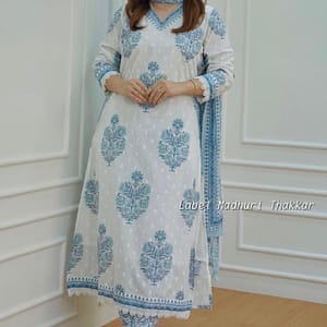 white printed Kurti with pant for women